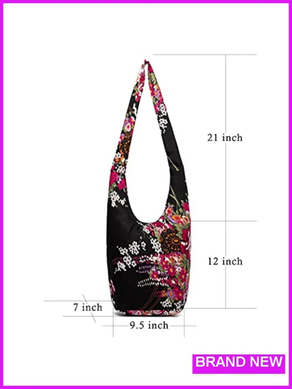 Bohemian Canvas Hippie Hobo Crossbody Bag with Pockets - Large Boho Shoulder Bag